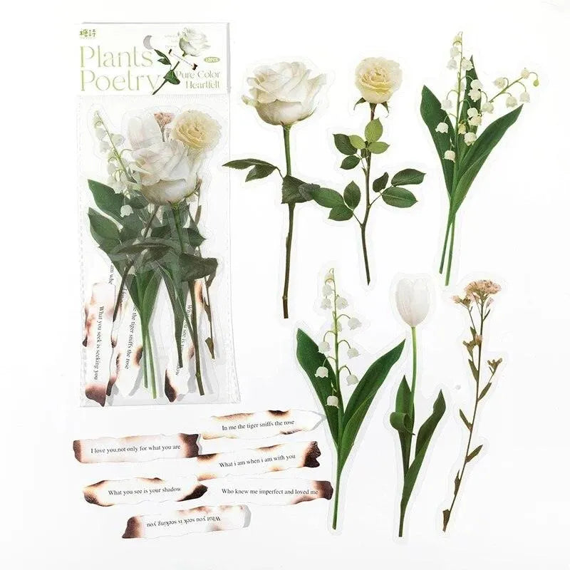 Flowers And Poetry PET And White Kraft Paper Stickers for Journaling & Scrapbooking - PaperWrld