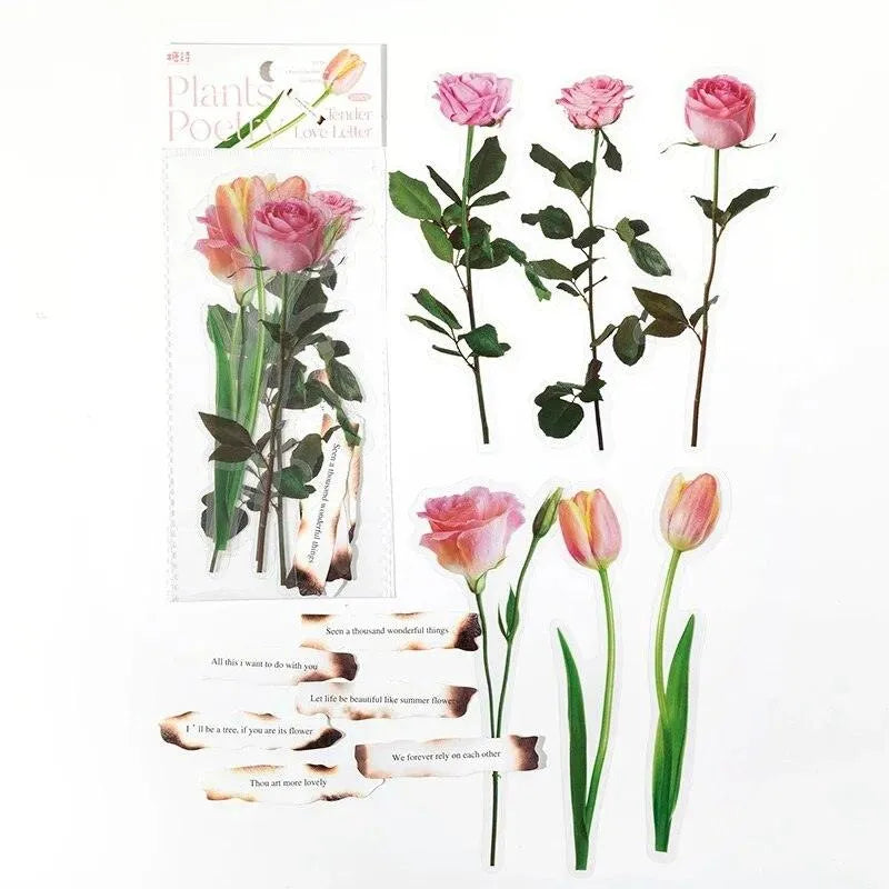 Flowers And Poetry PET And White Kraft Paper Stickers for Journaling & Scrapbooking - PaperWrld