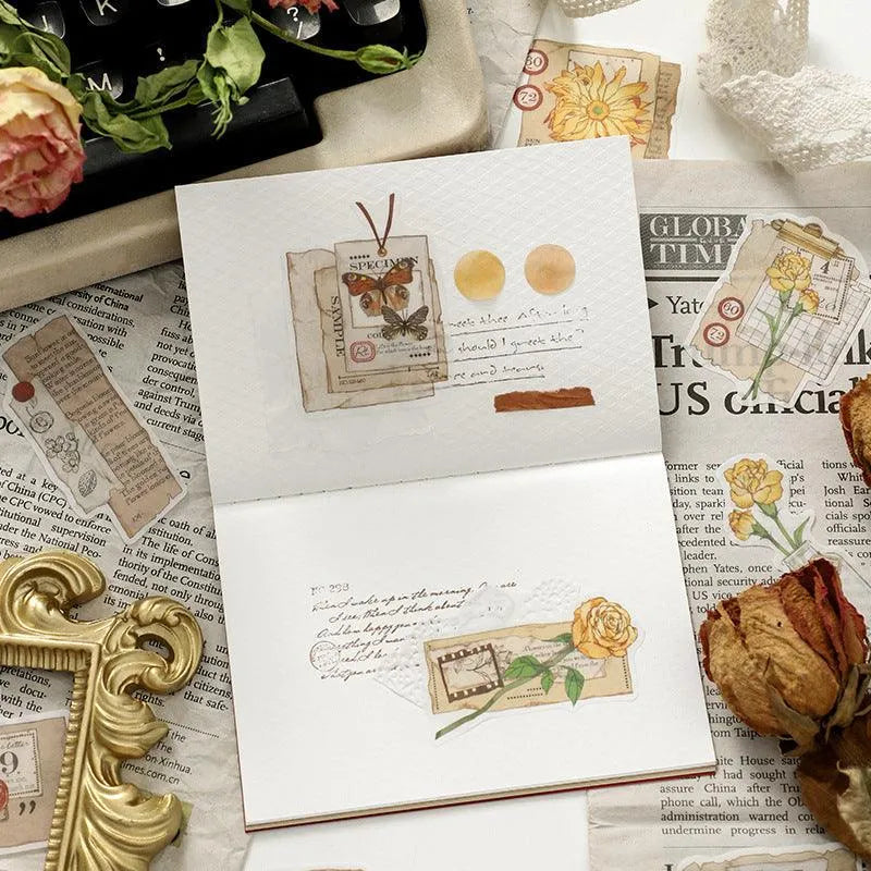 Vintage Botanical Sticker Pack - 30 Pcs Retro Flower Adhesive Stickers for Journaling & Scrapbooking - PaperWrld