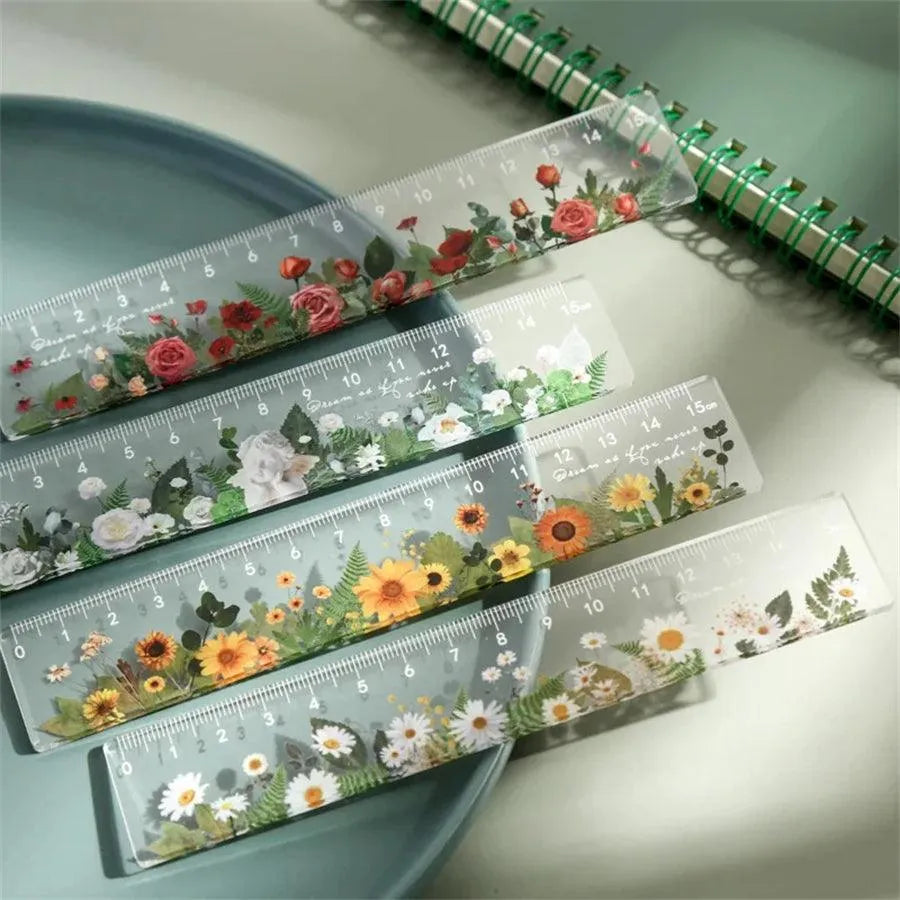 Floral Elegance 15cm Transparent Rulers for Journaling & Scrapbooking - PaperWrld