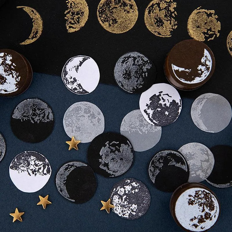 Moon's Phases Round Wooden Stamps for Journaling & Scrapbooking - PaperWrld