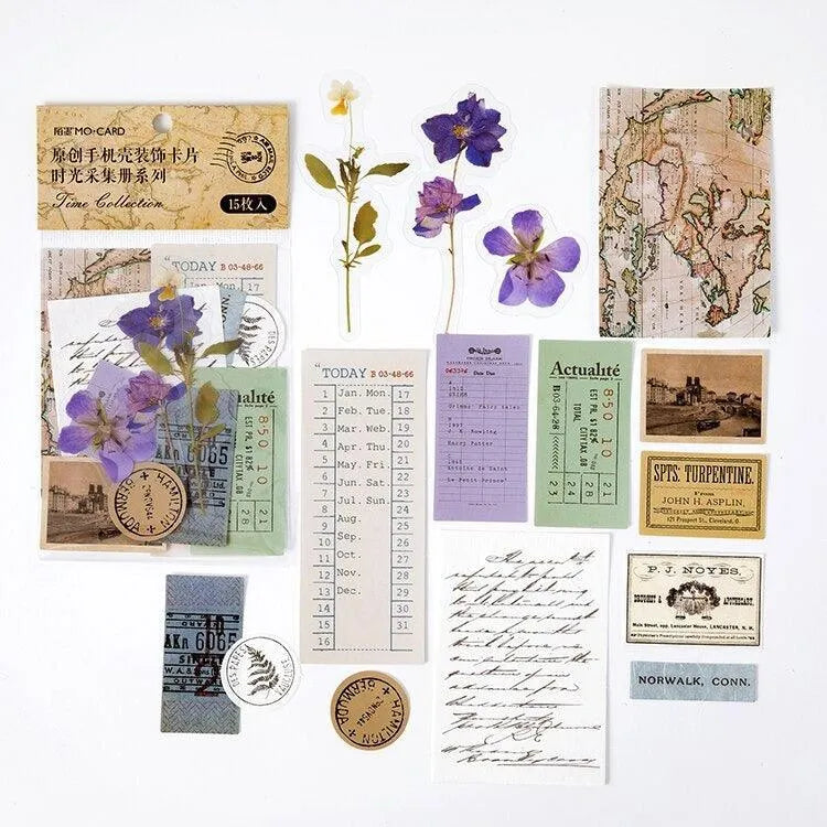 15 Pcs Paper And Stickers Decoration Set for Journaling & Scrapbooking - PaperWrld