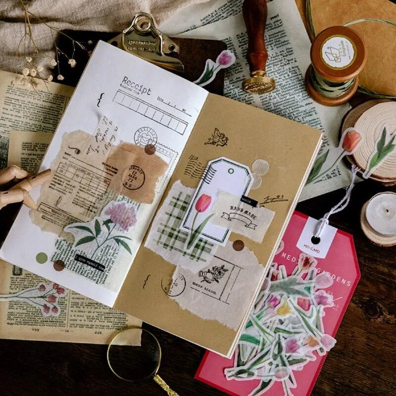 The Medici Gardens Sticker Pack - 45 Pcs Botanical Washi Stickers for Journaling & Scrapbooking - PaperWrld