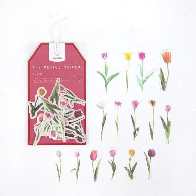 The Medici Gardens Sticker Pack - 45 Pcs Botanical Washi Stickers for Journaling & Scrapbooking - PaperWrld