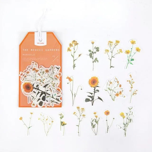 The Medici Gardens Sticker Pack - 45 Pcs Botanical Washi Stickers for Journaling & Scrapbooking - PaperWrld