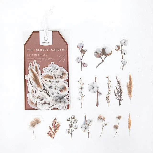 The Medici Gardens Sticker Pack - 45 Pcs Botanical Washi Stickers for Journaling & Scrapbooking - PaperWrld