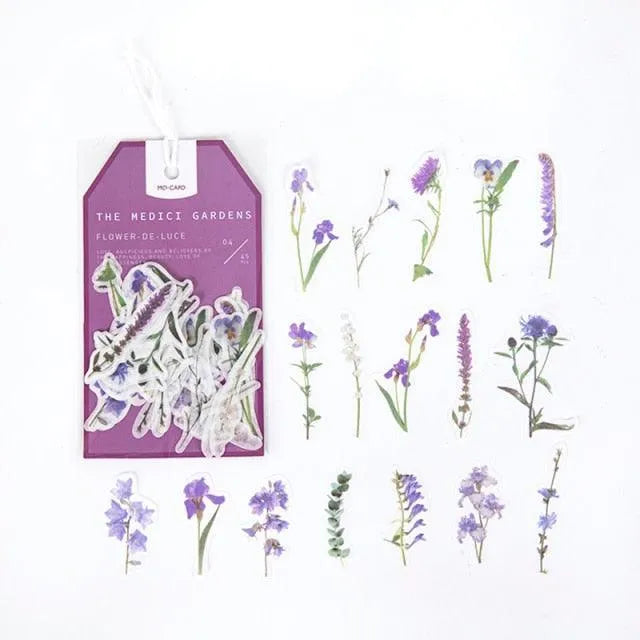 The Medici Gardens Sticker Pack - 45 Pcs Botanical Washi Stickers for Journaling & Scrapbooking - PaperWrld