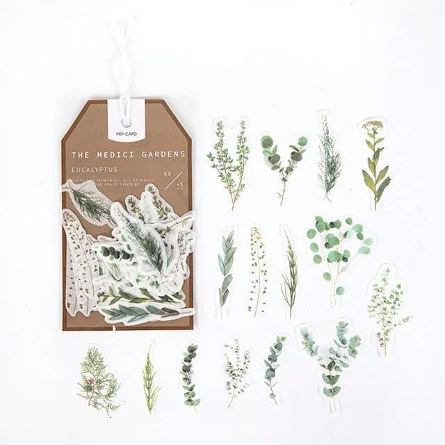 The Medici Gardens Sticker Pack - 45 Pcs Botanical Washi Stickers for Journaling & Scrapbooking - PaperWrld