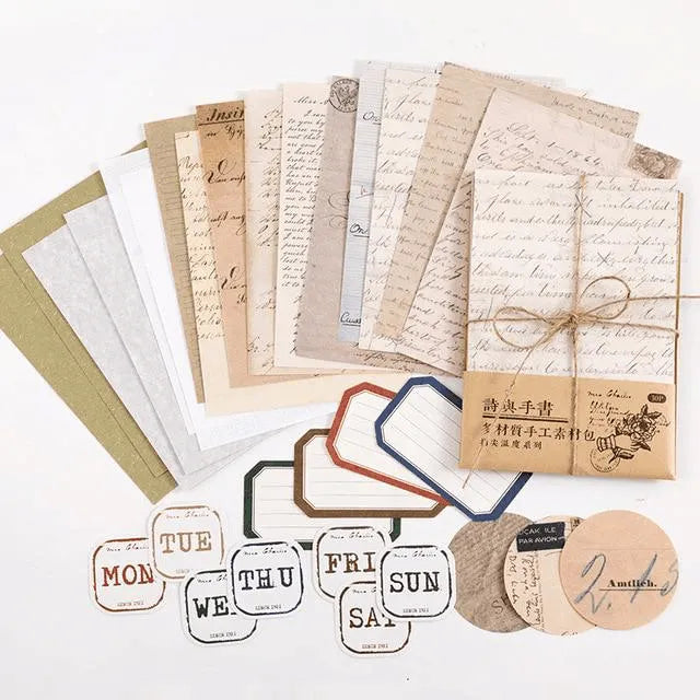 30 Pcs Textured Stickers and Paper Set for Journaling & Scrapbooking - PaperWrld