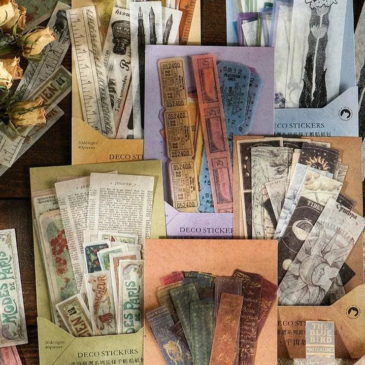 Retro Deco Stickers 40pcs Crafting Delights for Journaling & Scrapbooking - PaperWrld