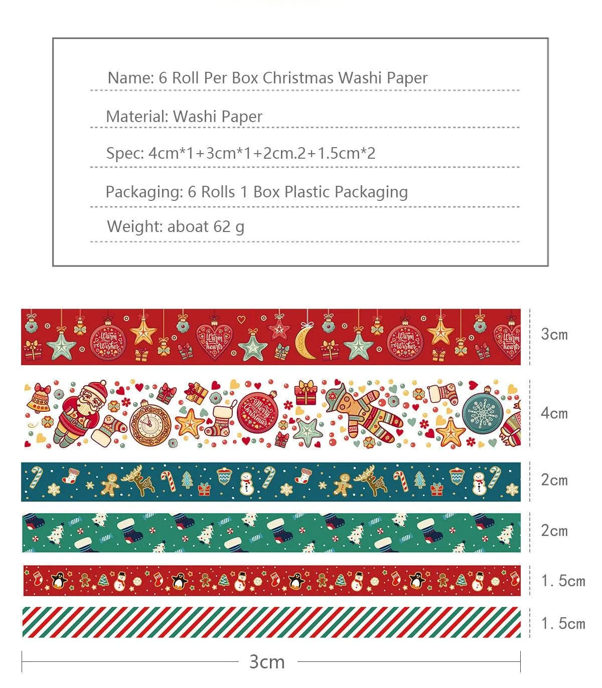6pcs/set Cute Christmas Day Washi Tape Box for Journaling & Scrapbooking - PaperWrld