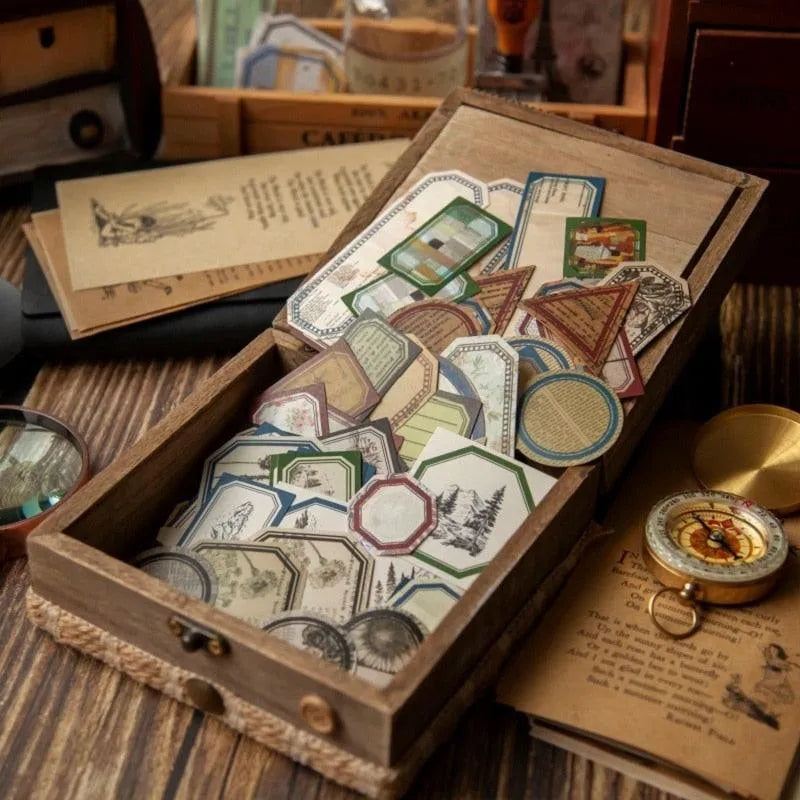 Retro Label Stickers 40pcs for Journaling & Scrapbooking - PaperWrld