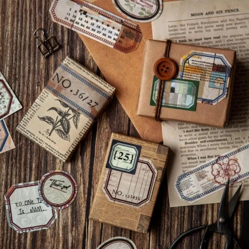 Retro Label Stickers 40pcs for Journaling & Scrapbooking - PaperWrld