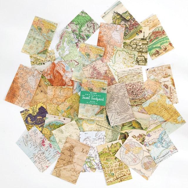 60 Pcs Vintage Paper Mini Sheets - World Maps - PaperWrld