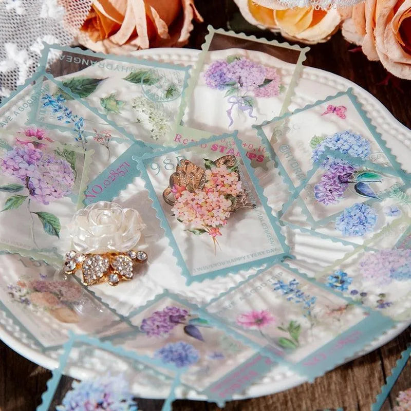 Vintage Flower Stamp Sticker Pack - 40 Pcs Botanical PET Stickers for Journaling & Scrapbooking - PaperWrld