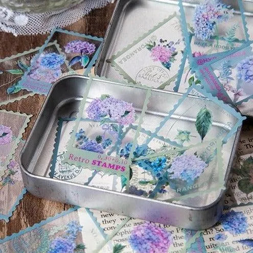 Vintage Flower Stamp Sticker Pack - 40 Pcs Botanical PET Stickers for Journaling & Scrapbooking - PaperWrld