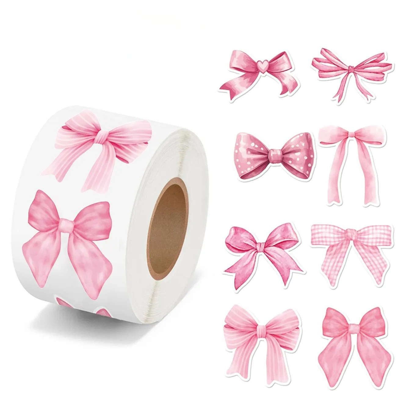 Pink Bow Stickers Roll