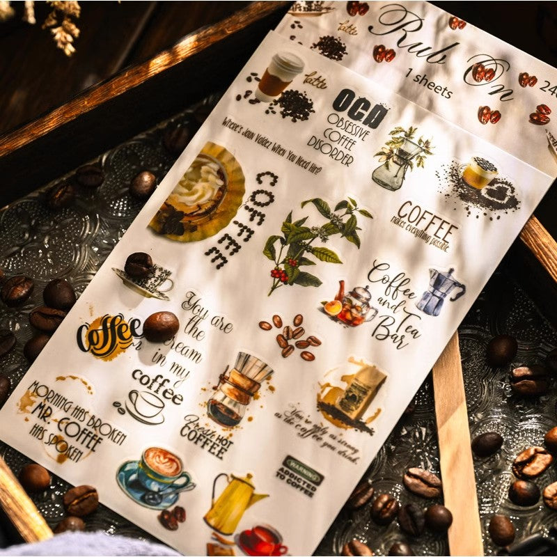 Vintage Coffee Rub-On Sticker Sheet