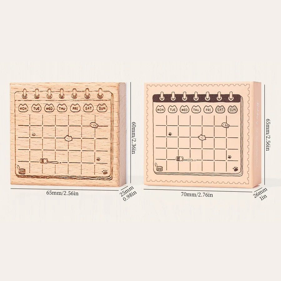 Cat Planner Wooden Rubber Stamp