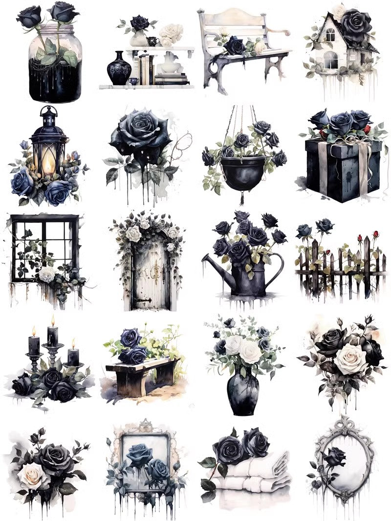 Gothic Elegance Black Rose Sticker Set