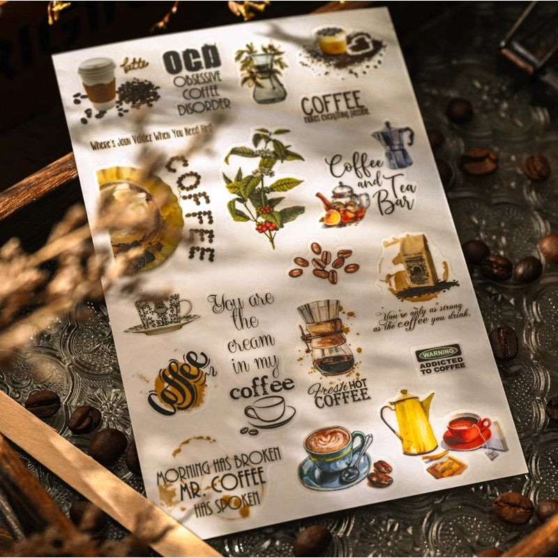 Vintage Coffee Rub-On Sticker Sheet