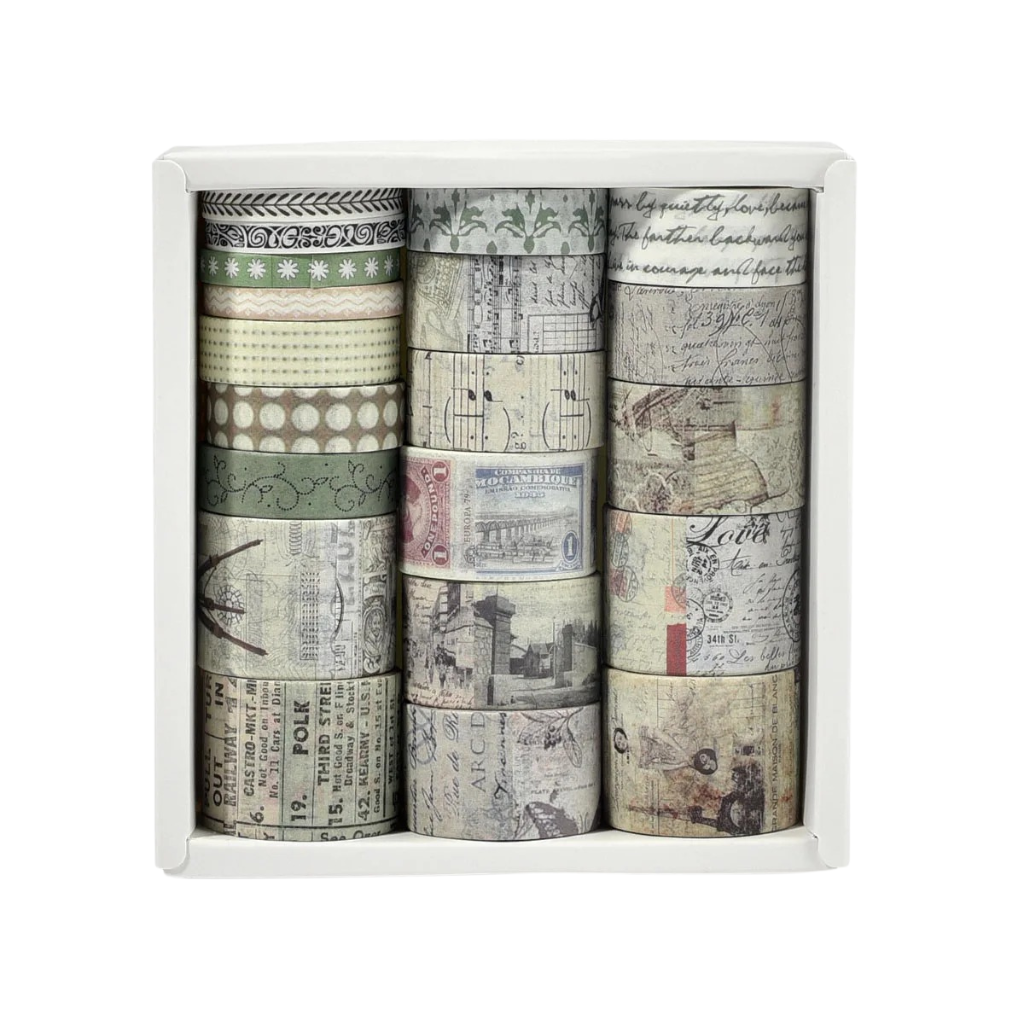 Vintage Washi Tape Library – 20 Rolls Set