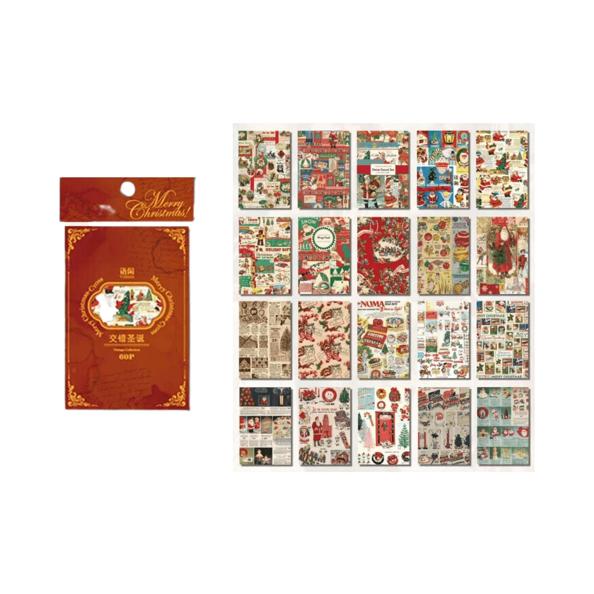 60 Sheets Retro Christmas Paper for Journaling &amp; Scrapbooking - PaperWrld