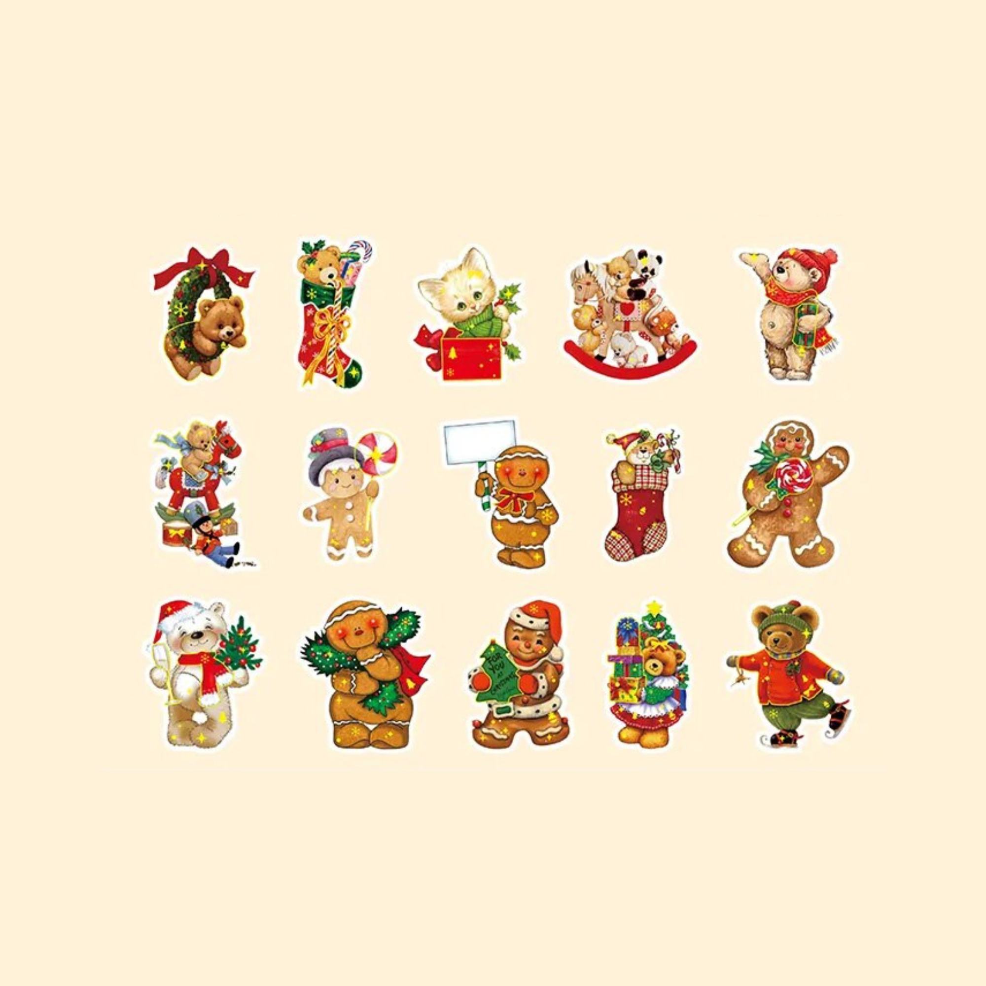 30Pcs Christmas Glossy Adhesive Paper Stickers Pack