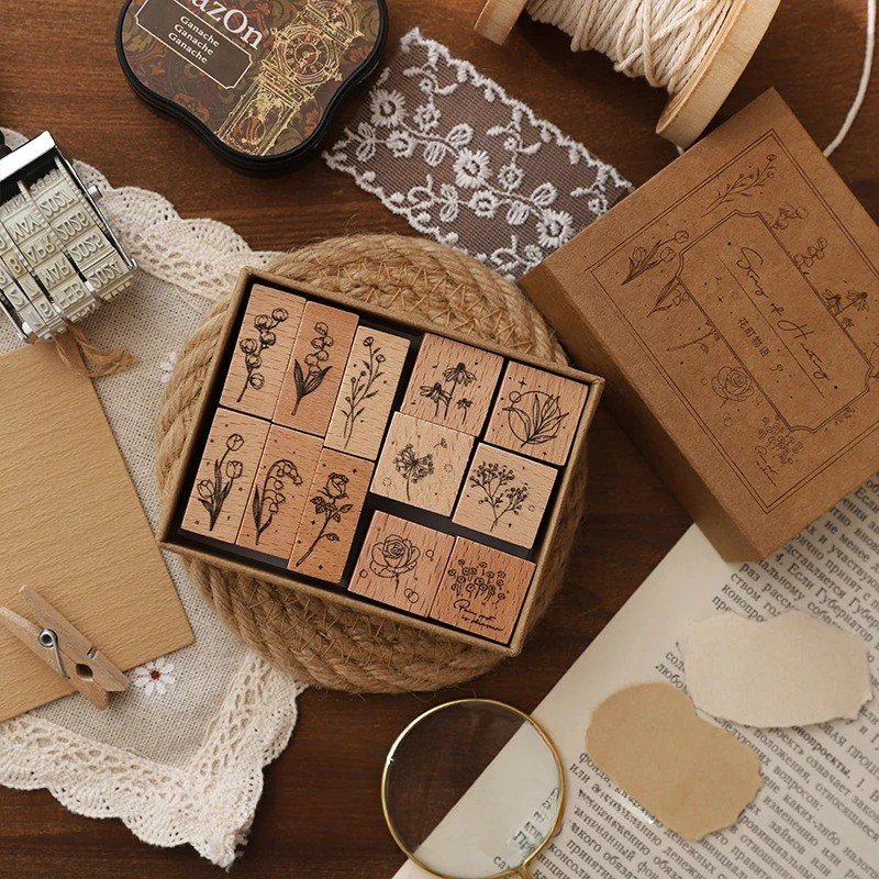 Vintage Story Wooden Rubber Stamp Set