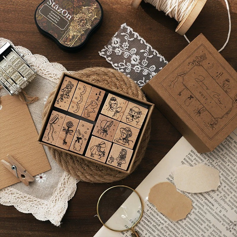 Vintage Story Wooden Rubber Stamp Set