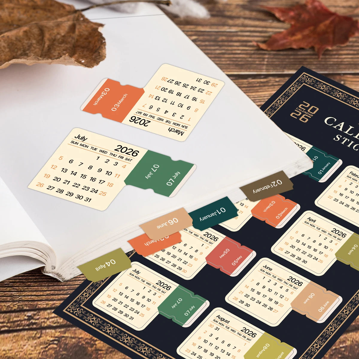 Vintage Monthly Calendar Stickers 2026–2027