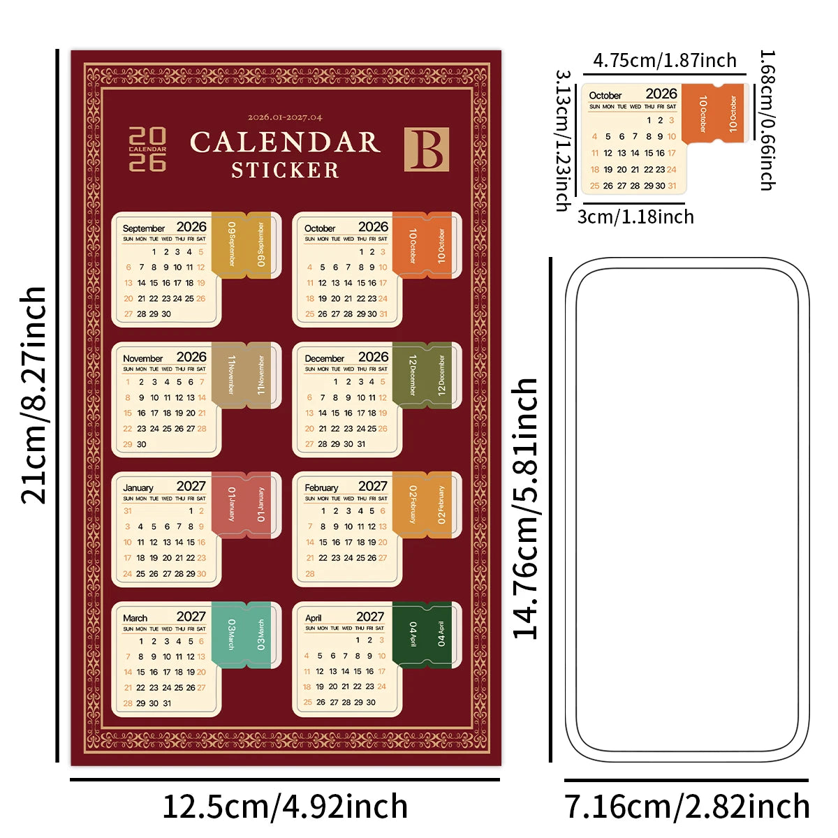 Vintage Monthly Calendar Stickers 2026–2027