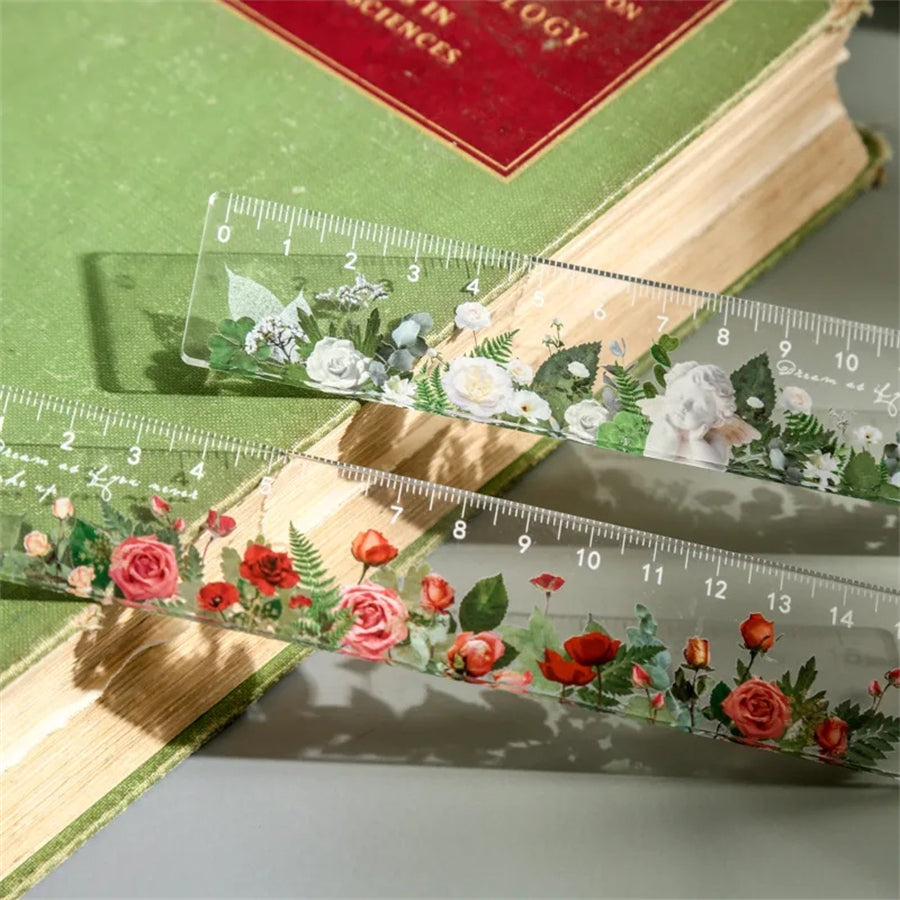 Règles transparentes de 15 cm d'élégance florale 