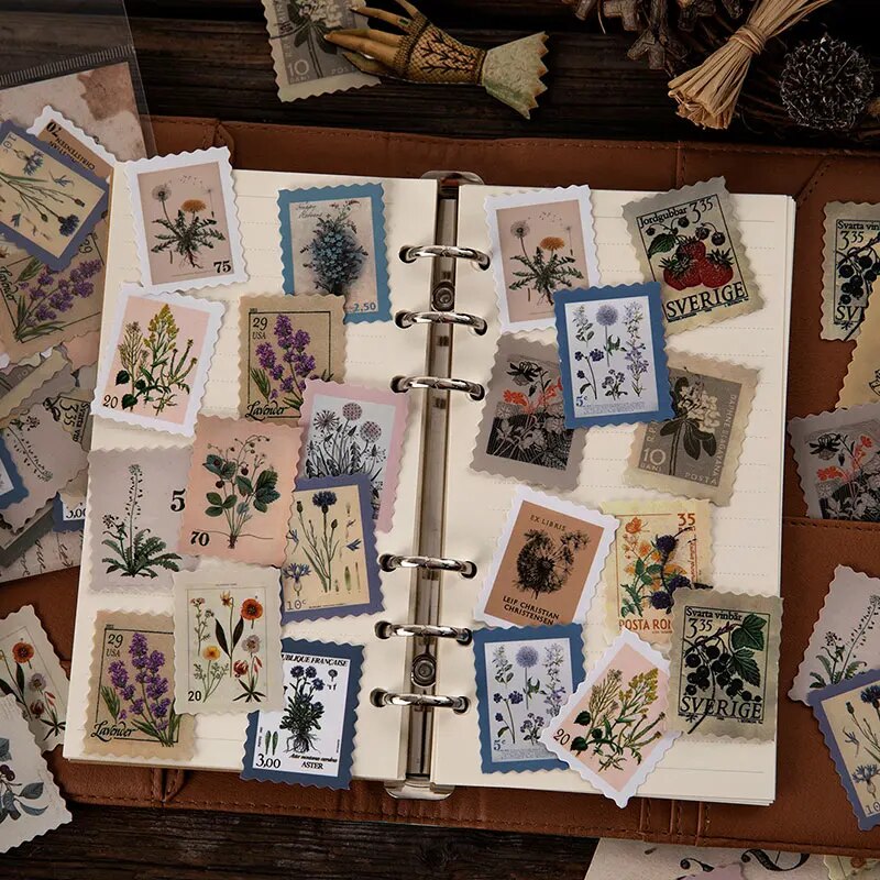 46 Stück Briefmarkenaufkleber aus beschichtetem Papier