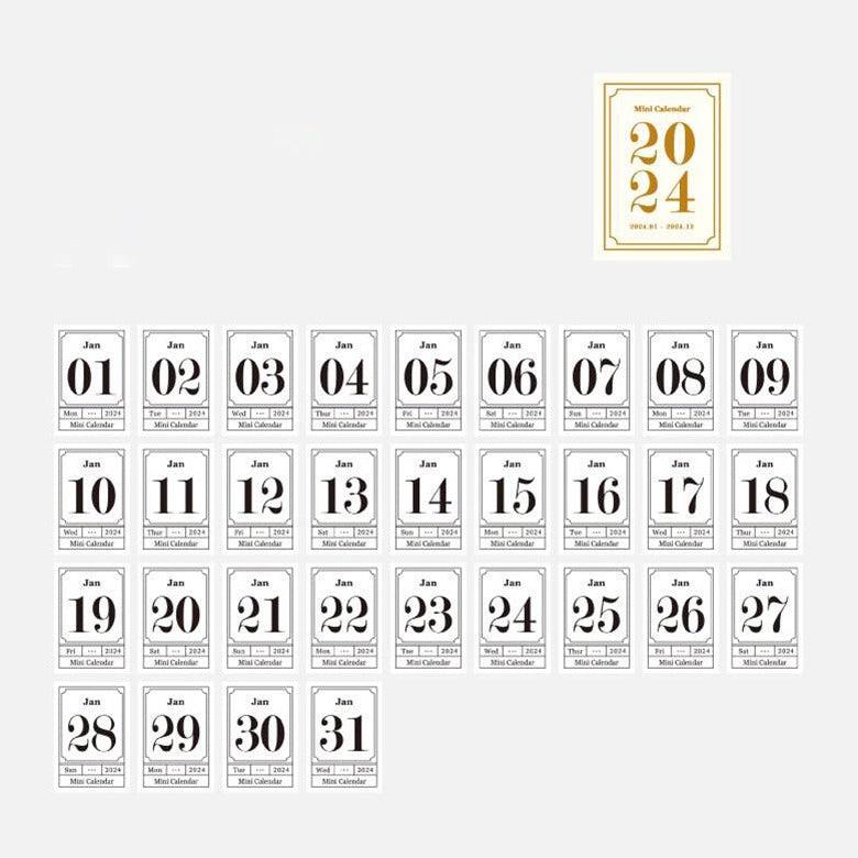 Mini calendrier imprimable 2024 calendrier de poche ou de sac à main  aquarelle 3,3 x 2,75 pouces téléchargement numérique