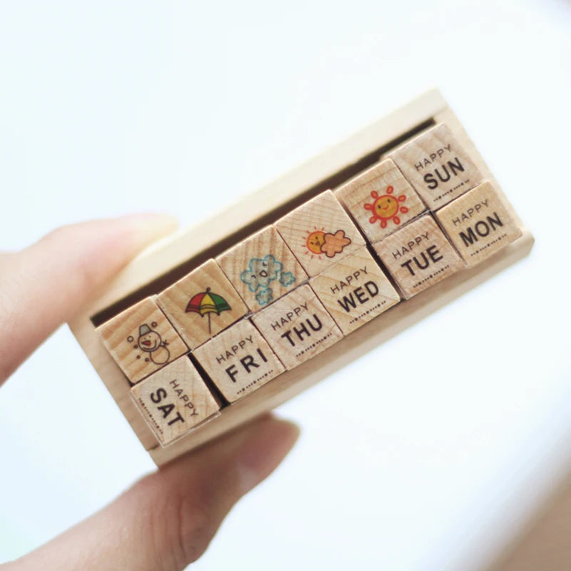 Vintage Cartoon Wooden Rubber Stamp Set