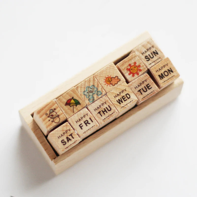 Vintage Cartoon Wooden Rubber Stamp Set