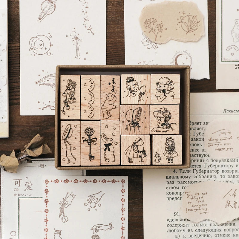 Vintage Story Wooden Rubber Stamp Set
