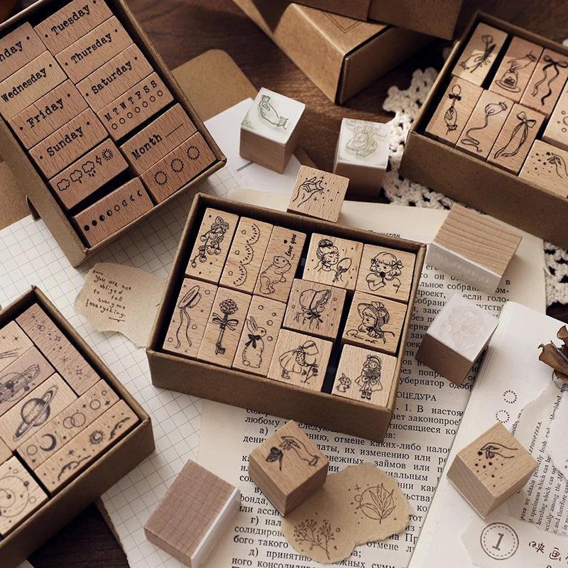 Vintage Story Wooden Rubber Stamp Set