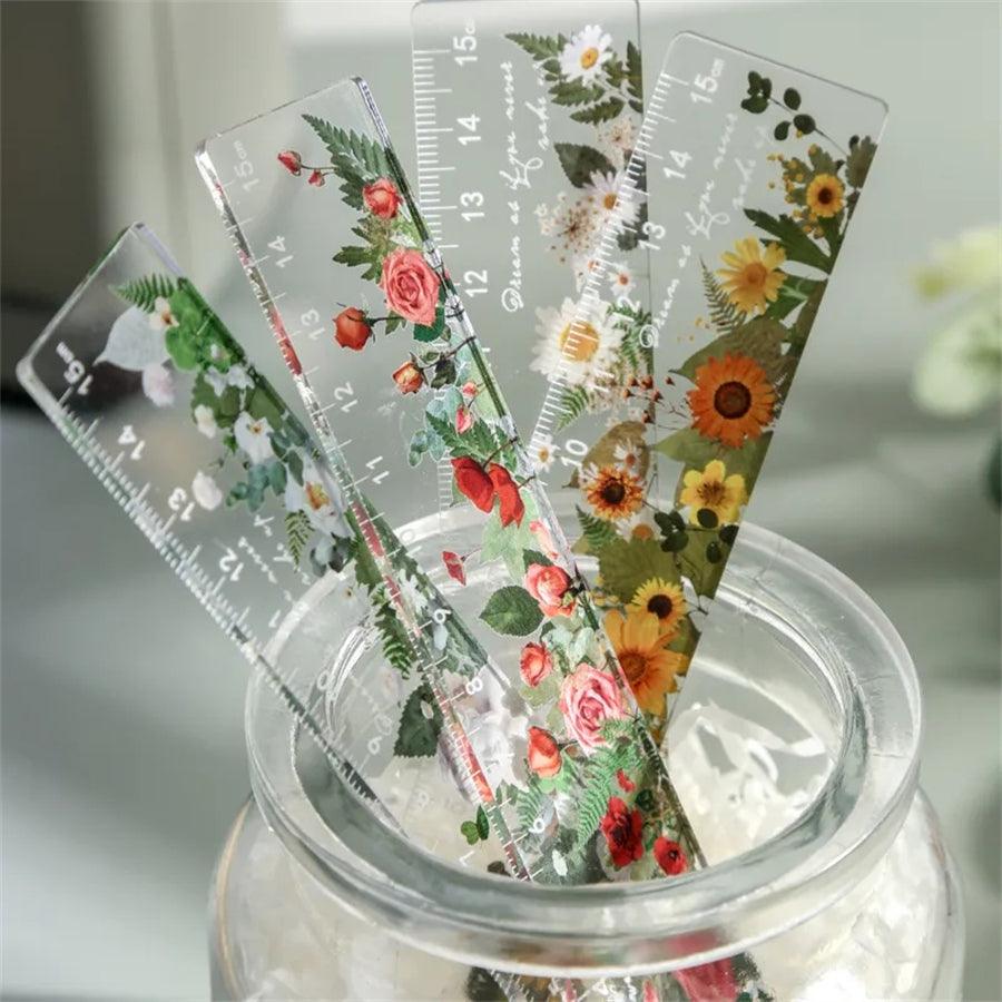 Règles transparentes de 15 cm d'élégance florale 