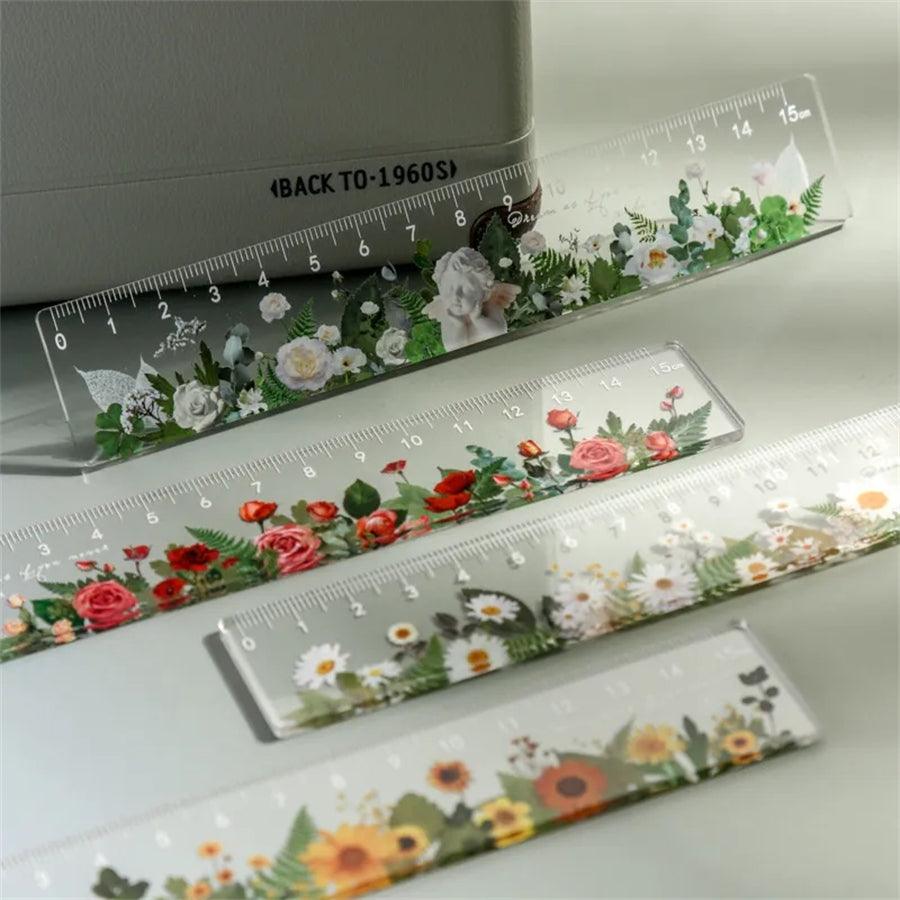 Floral Elegance 15cm Transparent Rulers for Journaling &amp; Scrapbooking - PaperWrld