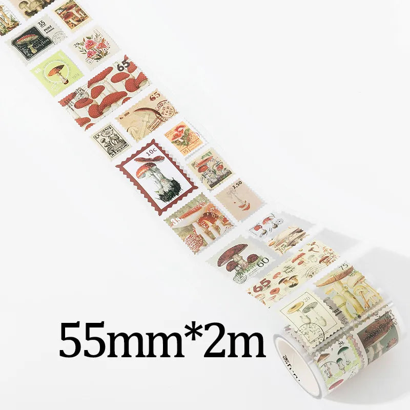 Vintage & Nature Postage Stamps Washi Tape Set - 150 Adhesive Stickers per Roll - C - PaperWrld