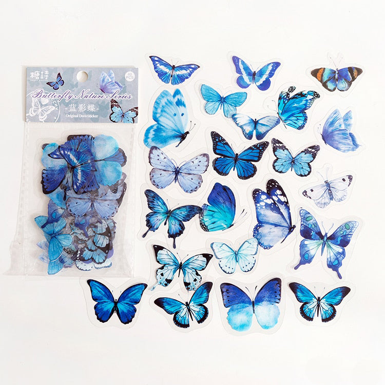 40 autocollants PET papillon bleu