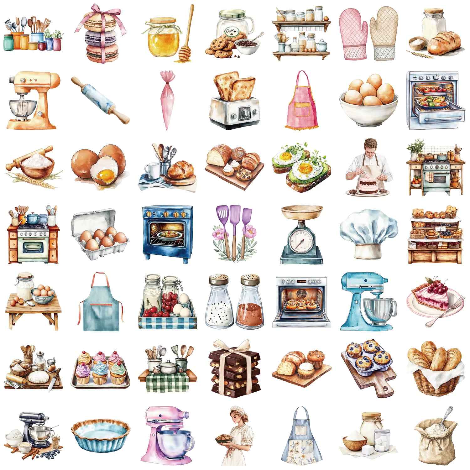 Cozy Café Collection PET Stickers – 50 Vintage Coffee & Bakery Stickers