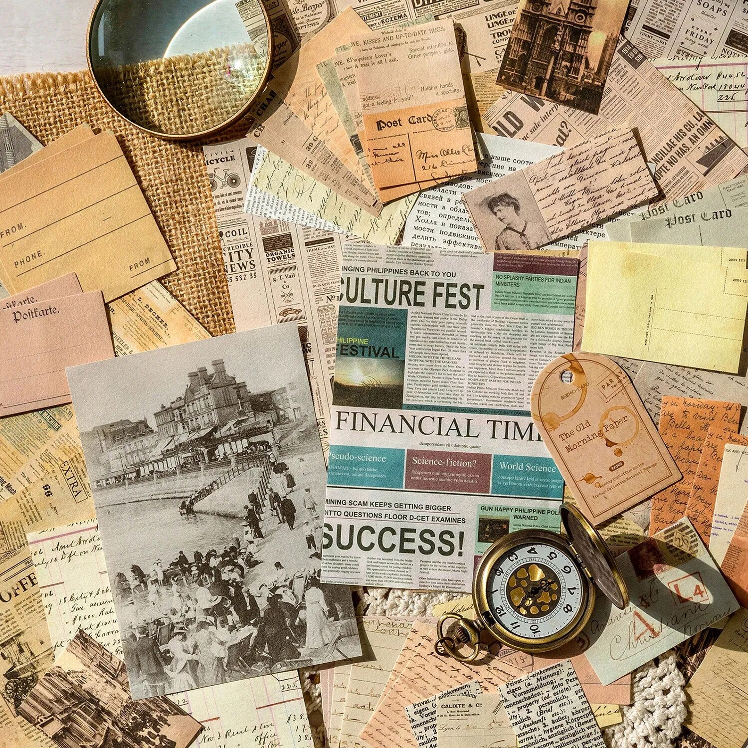 Vintage Ephemera Paper Pack - 100 Pcs Set