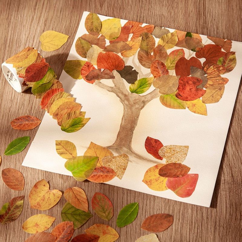 Autumn Leaves Masking Tape Roll - 50 Pcs Nature-Inspired Washi Leaf Stickers