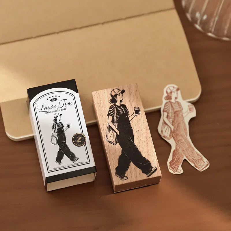 Leisure Time | Aesthetic Wooden Rubber Stamp Collection (8 Styles)