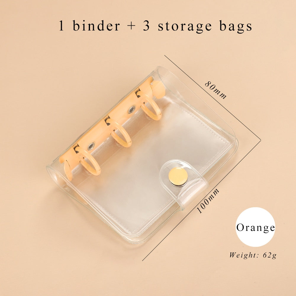 Mini Transparent Ring Binders with Storage Bag and Inserts - Orange - PaperWrld
