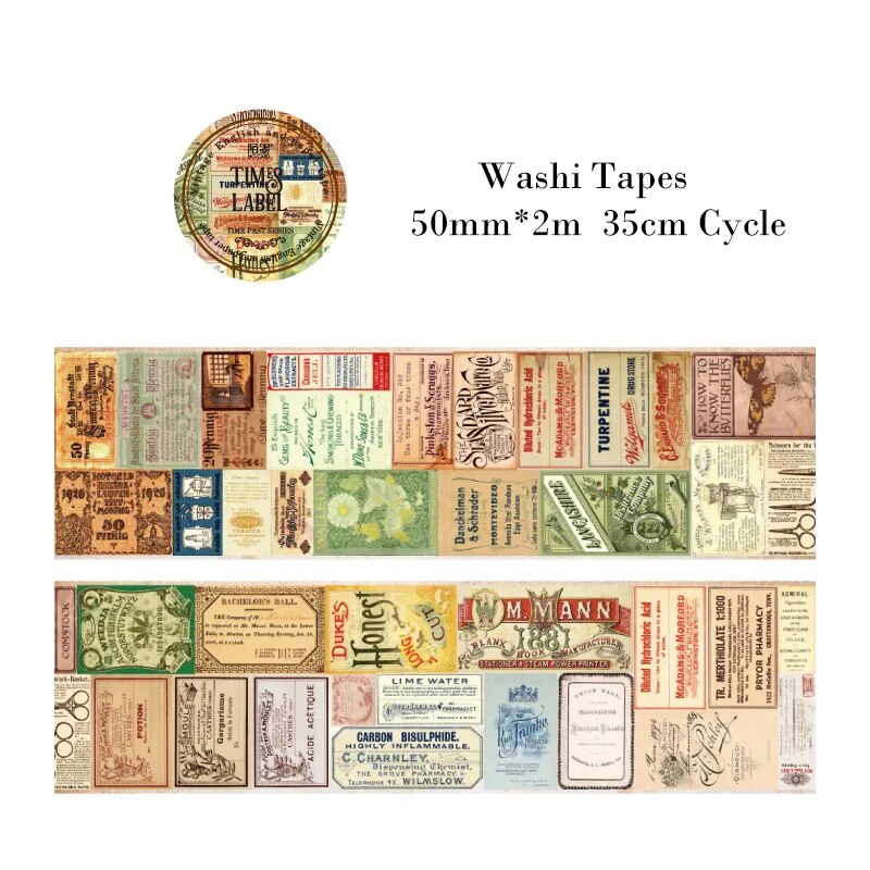Timeless Narratives Washi Tape - Single Adhesive Rolls - Time Label - PaperWrld