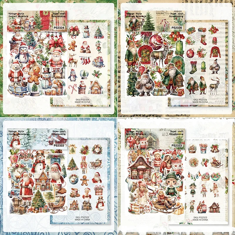 Lot de 40 autocollants vintage pour le jour de Noël, kit de collection d'autocollants découpés pour bricolage, scrapbooking, planificateur, fabrication de cartes, projet de journalisation